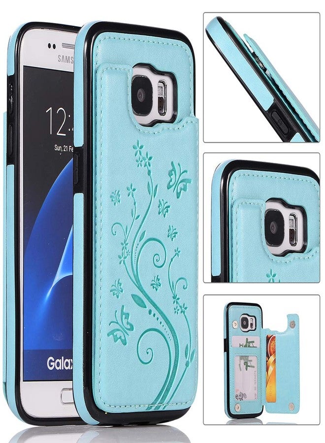 أسو ويش جراب هاتف سامسونج جالاكسي S7 مع واقي شاشة من الزجاج المقوى، وحامل بطاقات، ومحفظة، وغطاء، وحامل، وغطاء جلدي قابل للطي، وملحقات للهواتف المحمولة. متوفر بمقاسات: جالاكسي S7، جالاكسي S7، جالاكسي GS7، جالاكسي GS7، موديل SM-G930V، جالاكسي GS7، موديل G930A، لون أخضر، للنساء. - Image 3