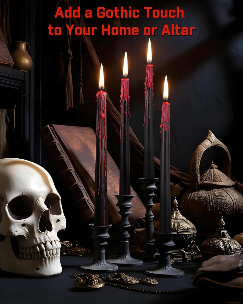Viyffo Taper Candles – Black Halloween Candle Sticks, 10 Inch Vampire Blood Drip Bleeding Candles, Set of 4 Unscented Candlesticks for Spooky Gothic Decor and Creepy Vampire Room - Image 3