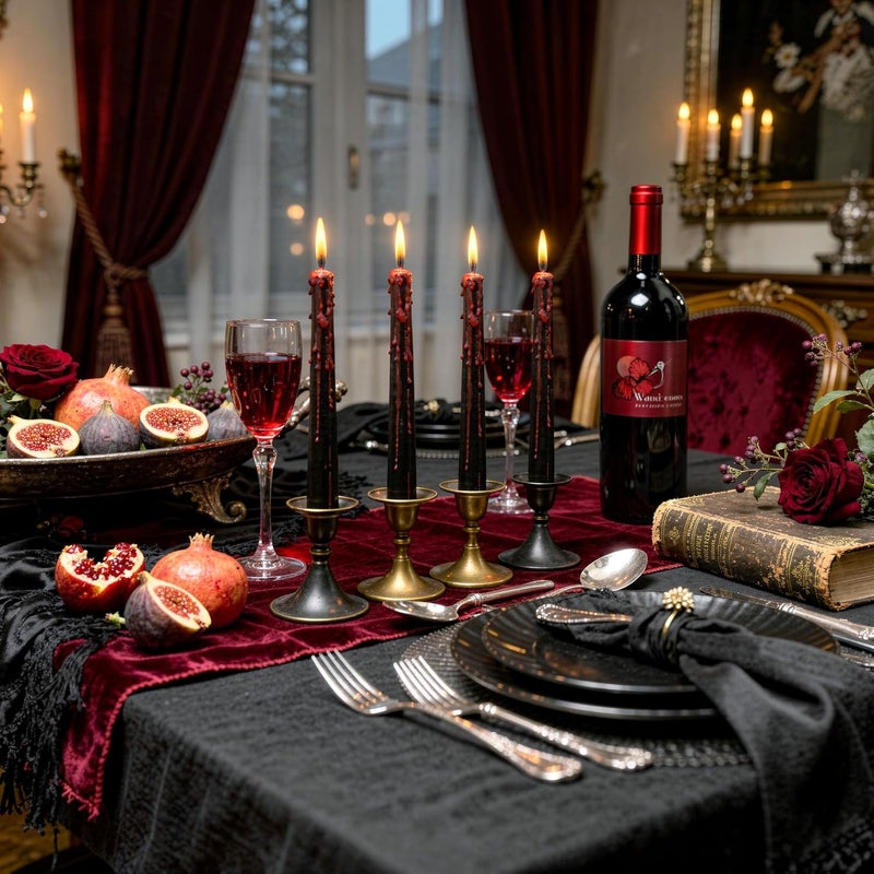 Viyffo Taper Candles – Black Halloween Candle Sticks, 10 Inch Vampire Blood Drip Bleeding Candles, Set of 4 Unscented Candlesticks for Spooky Gothic Decor and Creepy Vampire Room - Image 4