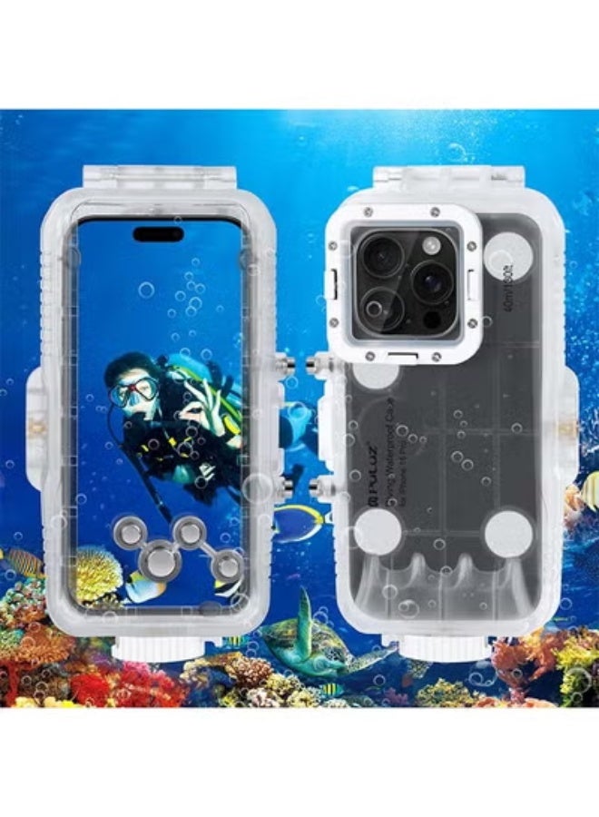 PULUZ Diving Phone Case for iPhone 16 Pro, 130ft/40m Professional Diving Snorkeling Swimming Surfing Underwater Housing Cover for iPhone 16 Pro, Photo & Video Shooting Transparent - Image 1