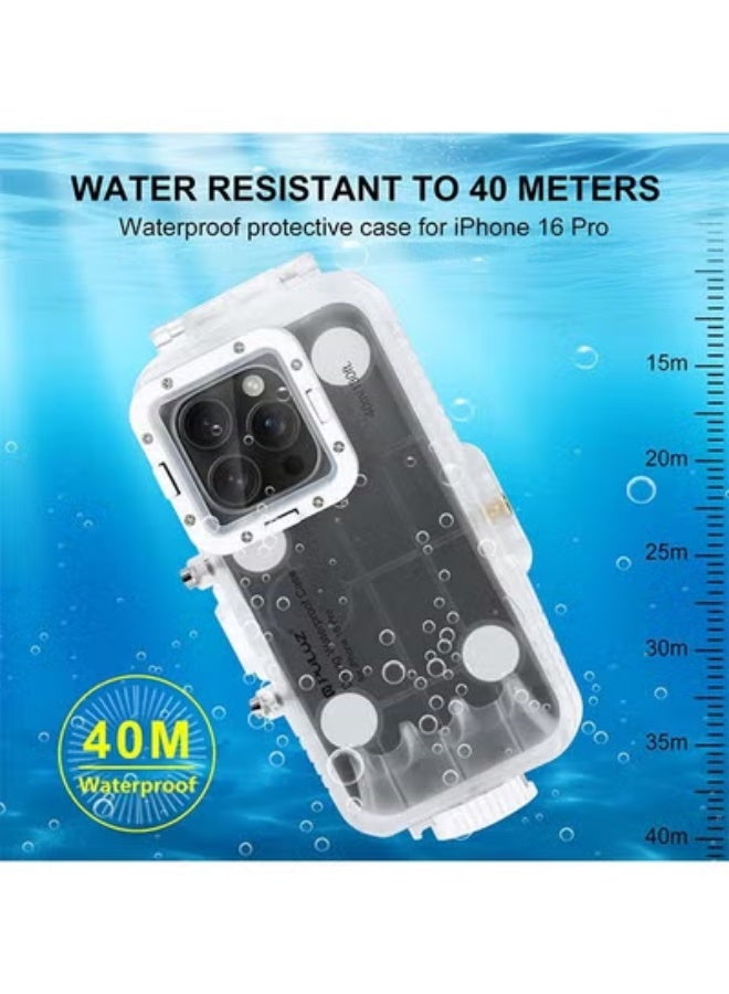 PULUZ Diving Phone Case for iPhone 16 Pro, 130ft/40m Professional Diving Snorkeling Swimming Surfing Underwater Housing Cover for iPhone 16 Pro, Photo & Video Shooting Transparent - Image 2