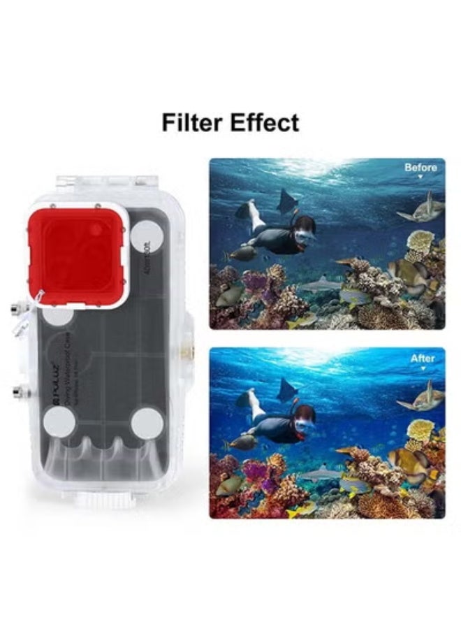 PULUZ Diving Phone Case for iPhone 16 Pro, 130ft/40m Professional Diving Snorkeling Swimming Surfing Underwater Housing Cover for iPhone 16 Pro, Photo & Video Shooting Transparent - Image 4