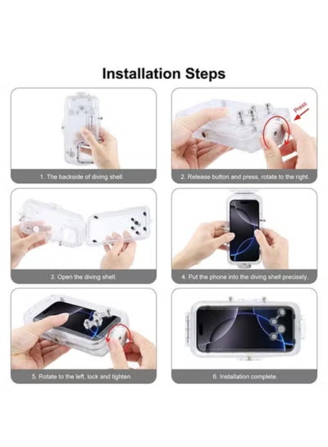 PULUZ Diving Phone Case for iPhone 16 Pro, 130ft/40m Professional Diving Snorkeling Swimming Surfing Underwater Housing Cover for iPhone 16 Pro, Photo & Video Shooting Transparent - Image 5