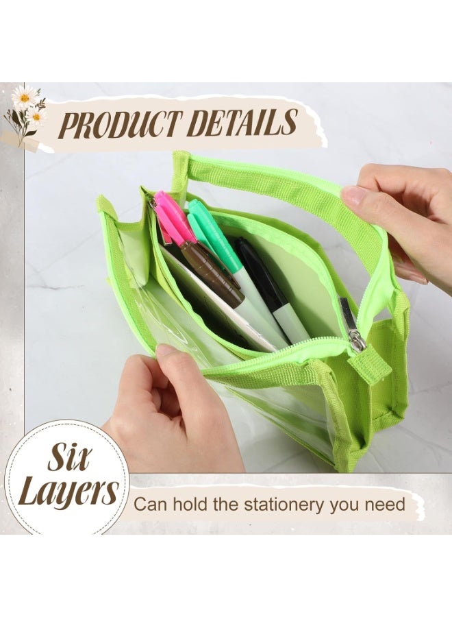 حافظة أقلام شبكية مكونة من 4 قطع مع حقيبة أقلام بسحاب للوازم المدرسية، حقيبة أقلام مكونة من 6 طبقات لتنظيم القرطاسية وحقيبة أقلام شفافة بسعة كبيرة، باللون الأرجواني والأبيض والأسود والأخضر - Image 3