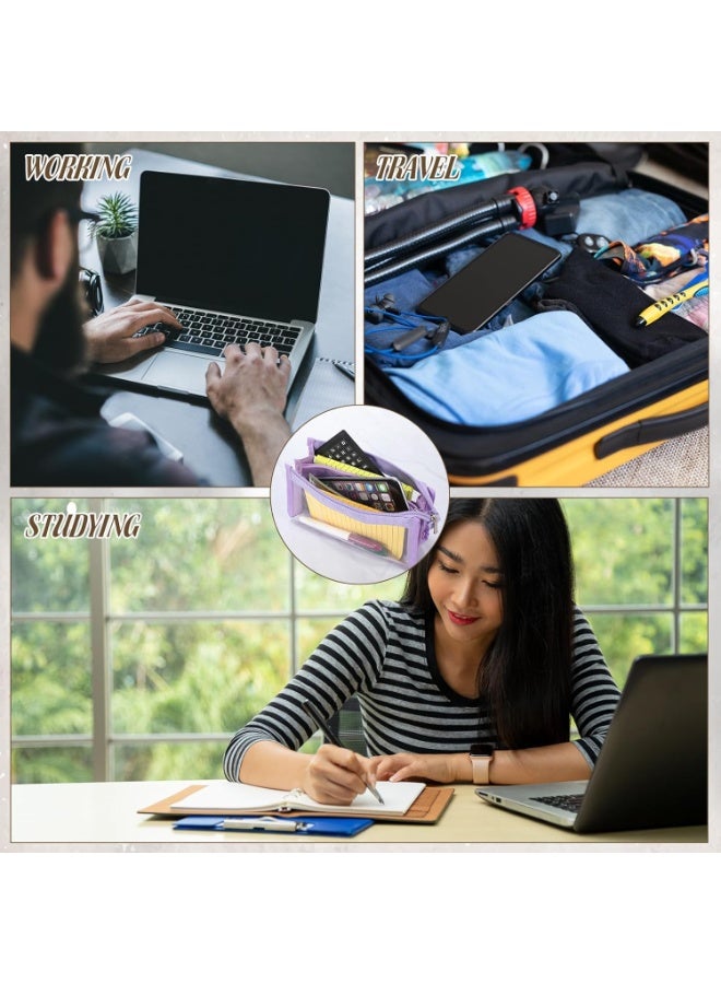 حافظة أقلام شبكية مكونة من 4 قطع مع حقيبة أقلام بسحاب للوازم المدرسية، حقيبة أقلام مكونة من 6 طبقات لتنظيم القرطاسية وحقيبة أقلام شفافة بسعة كبيرة، باللون الأرجواني والأبيض والأسود والأخضر - Image 5