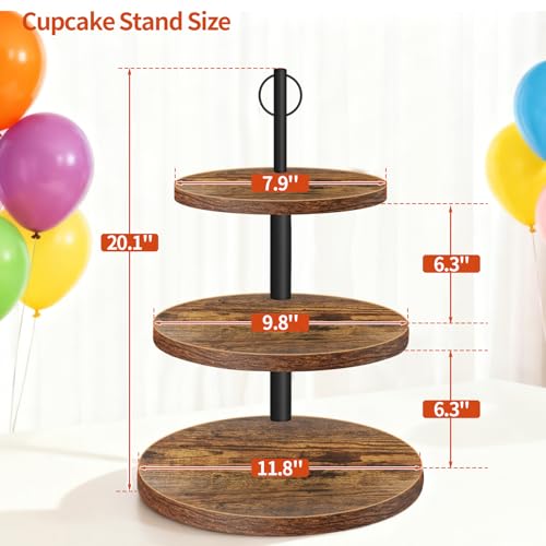 OugeWood Cupcake Stand, 3 Tier Cupcake Stand Rustic Dessert Table Display Set Wood Cupcake Tower Cake Stand Tiered Tray Stand for Wedding Birthday Baby Shower 1 Pack - Image 3