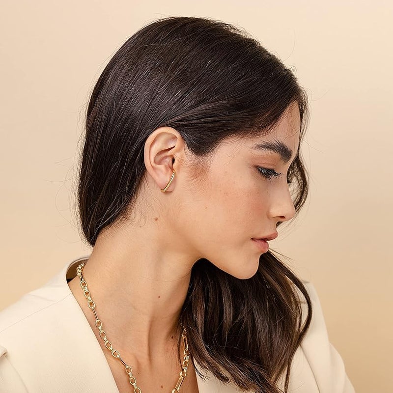 PAVOI 14K Gold Plated 925 Sterling Silver Post Minimalist Suspender Ear Cuff Earrings for Women | Wrap Earlobe Studs - Image 2