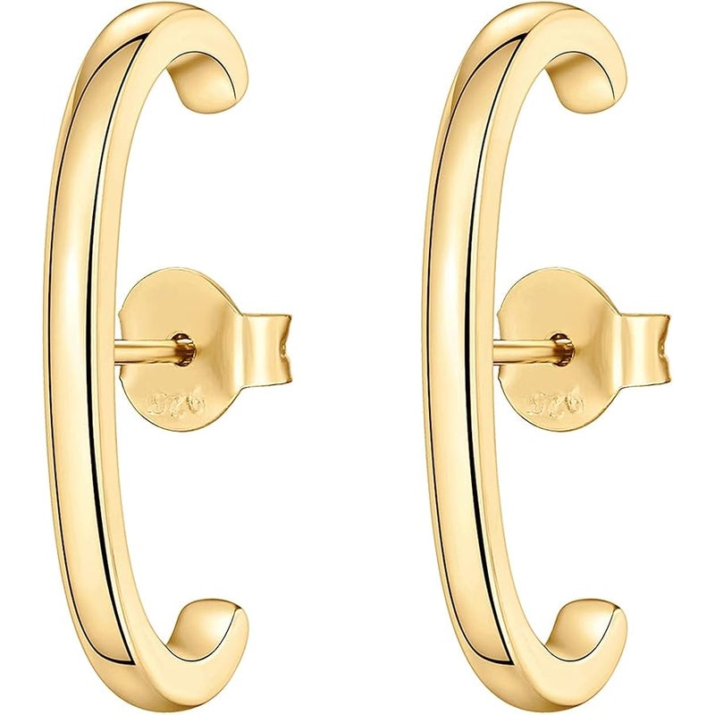PAVOI 14K Gold Plated 925 Sterling Silver Post Minimalist Suspender Ear Cuff Earrings for Women | Wrap Earlobe Studs - Image 3