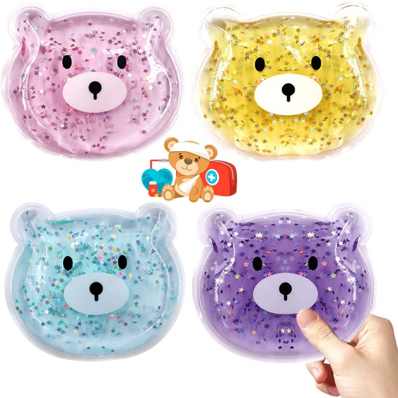 Boo Boo Hot Cold Ice Packs for Pain Relief Reusable Gel Pack for Kids Injuries Fever Wisdom Teeth Tired Eyes Headaches Lunch Bags 4 Bear Gel Bead Wrap