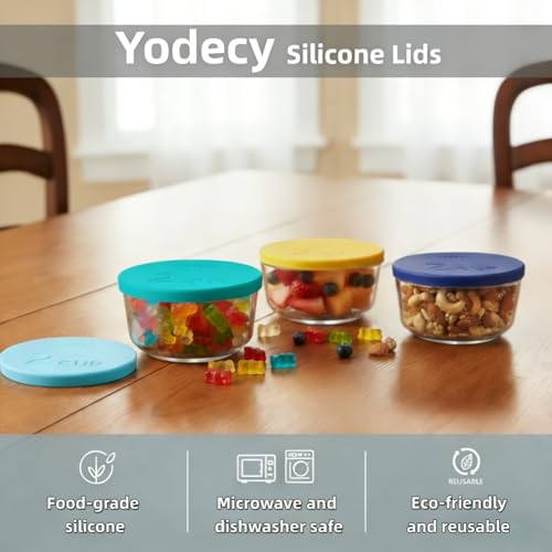 Yodecy Silicone Bowl Lids fit Pyrex Glass Bowls 7200-PC 2 Cup, Yodecy Silicone Bowl Lids fit Anchor Hocking Glass Bowls 7200-PC 2 Cup,Replacement Lids 4.76in(4 Pack Blue-green) - Image 3