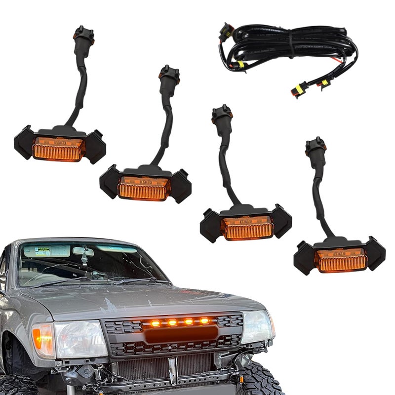 Lyxheth 4PCS Grill Led Lights with Fuse Adaptor, Grill Lights for Trucks, Bright Amber Grille Bumper Raptor Lamps Kit, Waterproof Front Grille Trim Lamps Fit for Toyota Tacoma TRD PRO 2016-2023 - Image 1