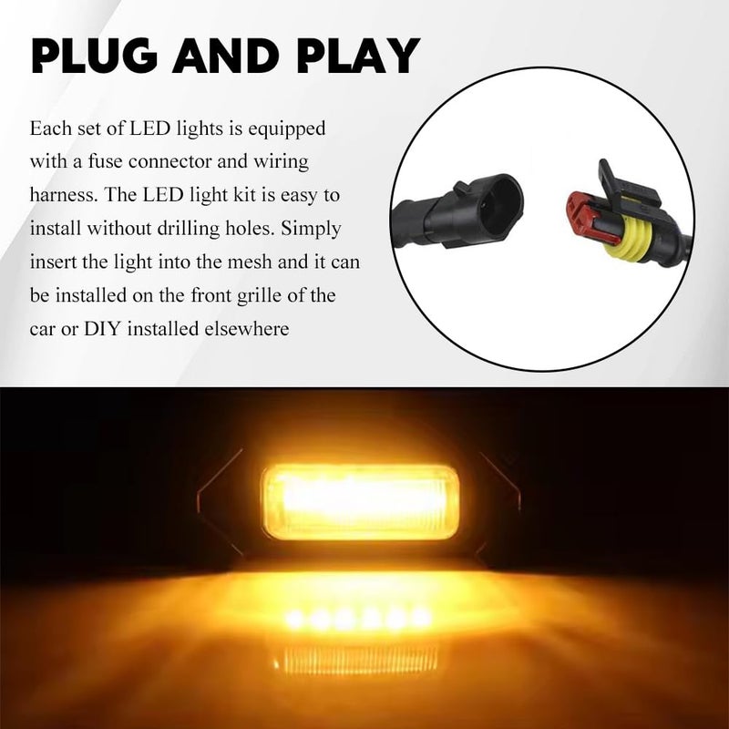 Lyxheth 4PCS Grill Led Lights with Fuse Adaptor, Grill Lights for Trucks, Bright Amber Grille Bumper Raptor Lamps Kit, Waterproof Front Grille Trim Lamps Fit for Toyota Tacoma TRD PRO 2016-2023 - Image 4