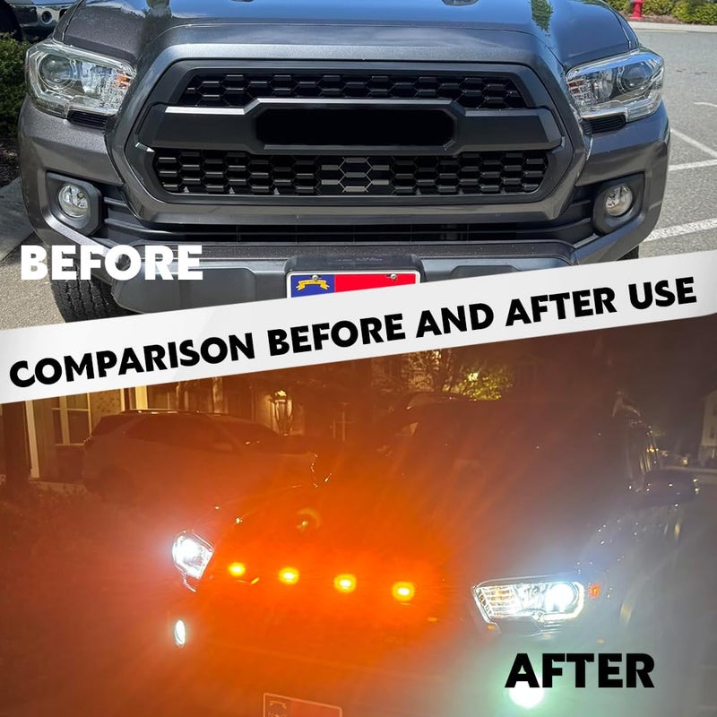 Lyxheth 4PCS Grill Led Lights with Fuse Adaptor, Grill Lights for Trucks, Bright Amber Grille Bumper Raptor Lamps Kit, Waterproof Front Grille Trim Lamps Fit for Toyota Tacoma TRD PRO 2016-2023 - Image 5