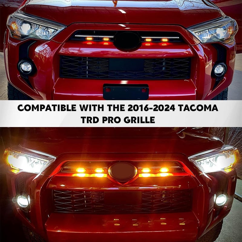 Lyxheth 4PCS Grill Led Lights with Fuse Adaptor, Grill Lights for Trucks, Bright Amber Grille Bumper Raptor Lamps Kit, Waterproof Front Grille Trim Lamps Fit for Toyota Tacoma TRD PRO 2016-2023 - Image 3