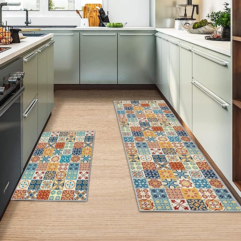 Suicune Kitchen Rug Sets of 2 Piece Non Slip Kitchen Rugs and Mats Washable Kitchen Mats for Kitchen Floor Mat Carpet Runner Rugs for Hallway Laundry Decor - Image 1