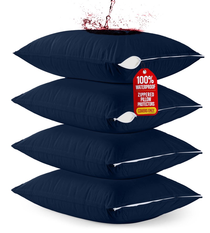 Utopia Bedding Set of 4 Waterproof Pillow Protectors with Zipper Standard Size (Navy), Ultra Soft Pillow Covers, Bed Bug and Dust Mite Proof Pillow Encasements, Moisture Wicking Pillow Cases - Image 1