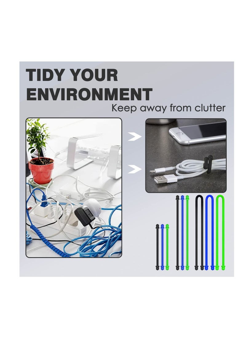 Excefore - Silicone Twist Ties, Steel-Core Rubber Twist Tie Set for Cords, Cables, and Gear Organization, Reusable and Versatile Cable Ties for Wire Management(Set of 9) - Image 1