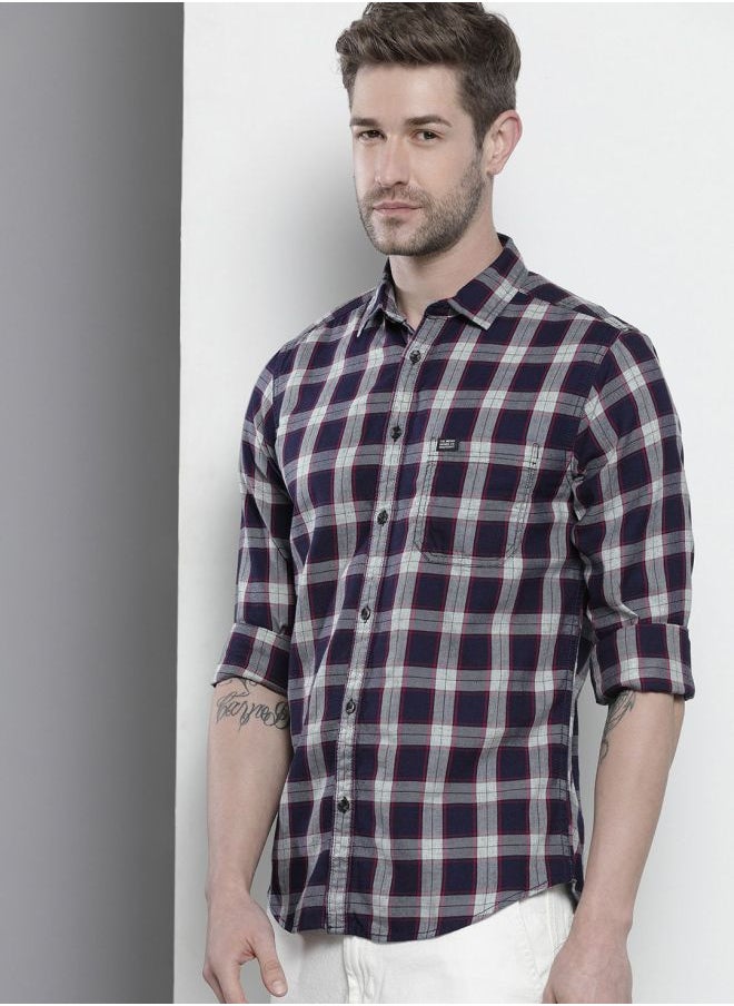 The Indian Garage Co Men Slim Fit Checkered Full Sleeves Spread Collar Casual Shirt  - Image 3