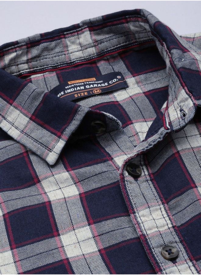 The Indian Garage Co Men Slim Fit Checkered Full Sleeves Spread Collar Casual Shirt  - Image 4