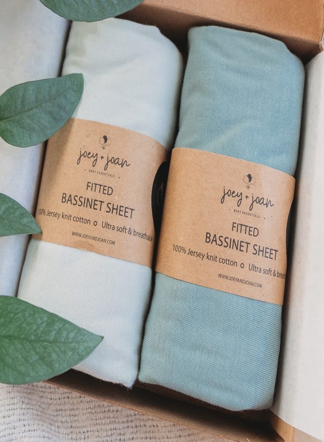 Joey + Joan Bassinet Fitted Sheets 33x20 for Baby Beside Dreamer Bassinet & Bedside Sleeper - Snuggly Soft 100% Jersey Cotton - Light + Dark Sage Green - 2 Pack - Image 1