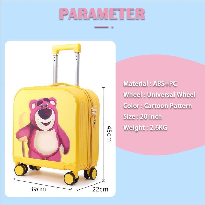 MUMOO BEAR Kids Rolling Luggage Case, 20 Inch Carry on Suitcase with 3D Transform Pattern for Girls Boys, Large Capacity Trolley Case with Universal wheels for School Outdoor Travel (Yellow Strawberry - Image 2