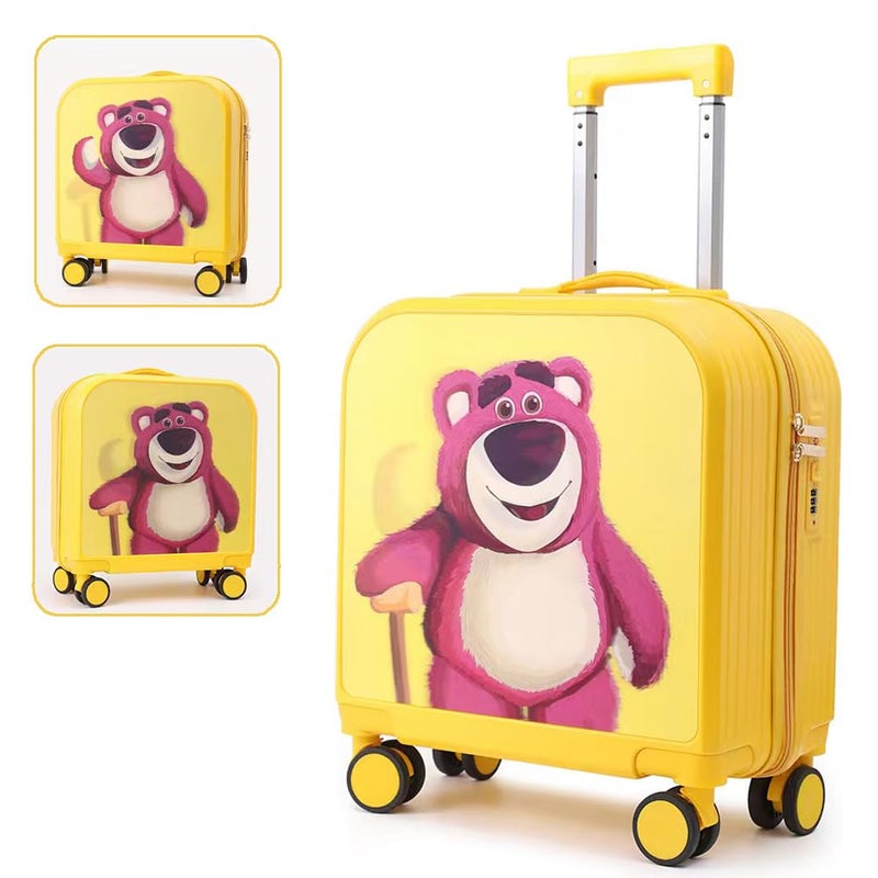 MUMOO BEAR Kids Rolling Luggage Case, 20 Inch Carry on Suitcase with 3D Transform Pattern for Girls Boys, Large Capacity Trolley Case with Universal wheels for School Outdoor Travel (Yellow Strawberry - Image 1