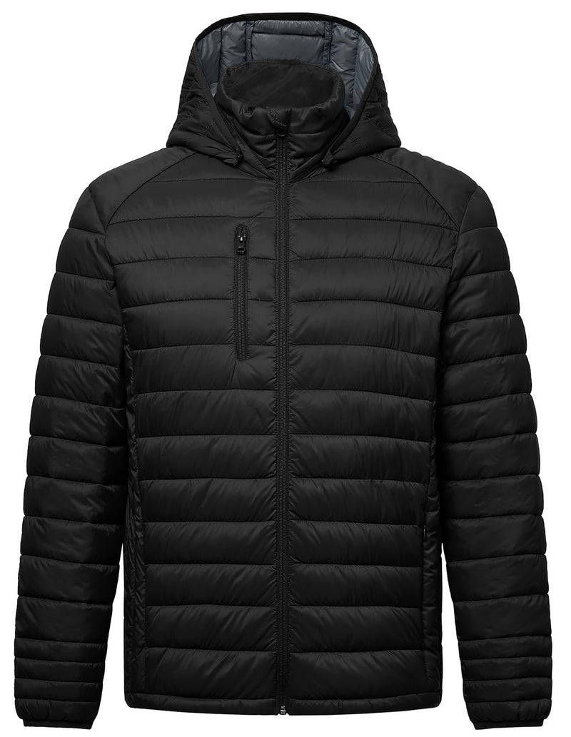 fit space Men's Puffer Jacket Down Synthesis Lightweight Hiking Jacket Winter Warm Coat Quilted Water Resistant Packable (Black, Small) - Image 1