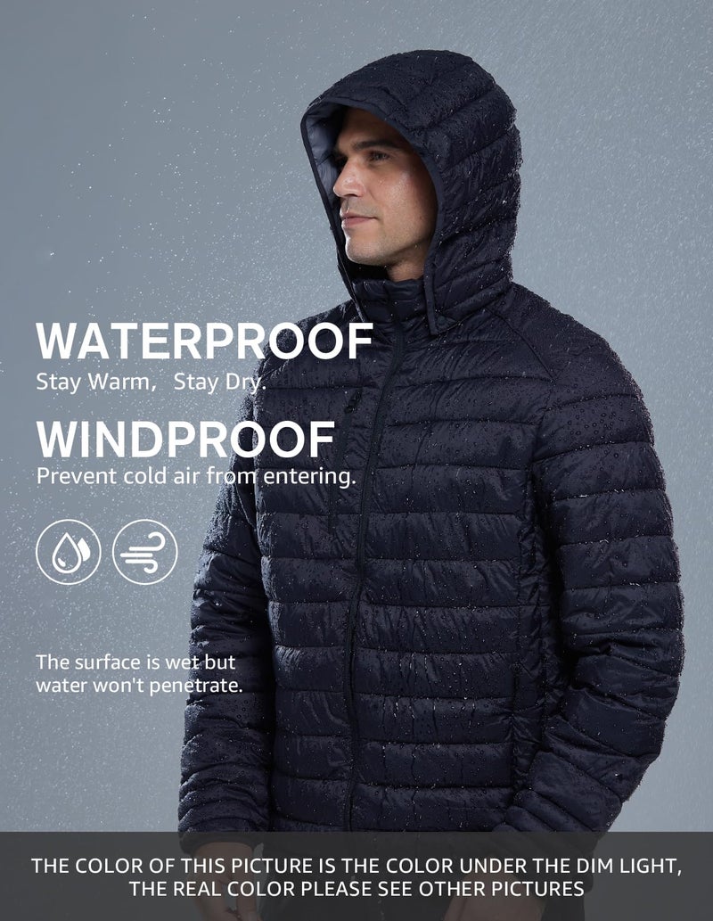 fit space Men's Puffer Jacket Down Synthesis Lightweight Hiking Jacket Winter Warm Coat Quilted Water Resistant Packable (Black, Small) - Image 3