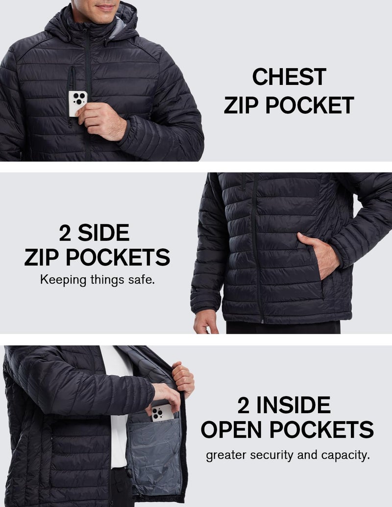 fit space Men's Puffer Jacket Down Synthesis Lightweight Hiking Jacket Winter Warm Coat Quilted Water Resistant Packable (Black, Small) - Image 5