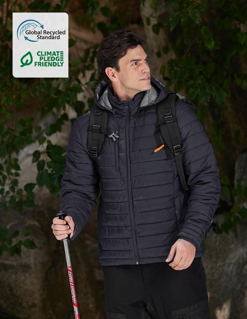 fit space Men's Puffer Jacket Down Synthesis Lightweight Hiking Jacket Winter Warm Coat Quilted Water Resistant Packable (Black, Small) - Image 2