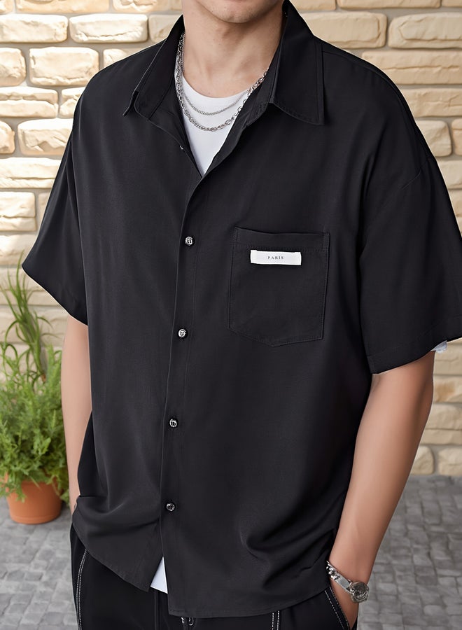 Take Two Men Solid Button Up Short Sleeve Shirt - Image 3