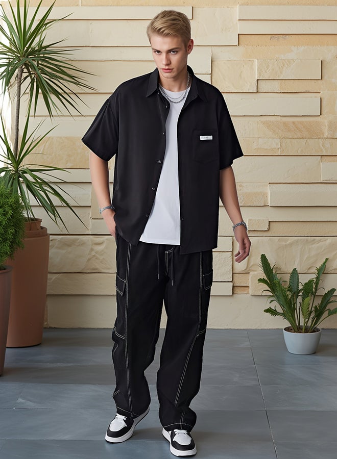 Take Two Men Solid Button Up Short Sleeve Shirt - Image 4