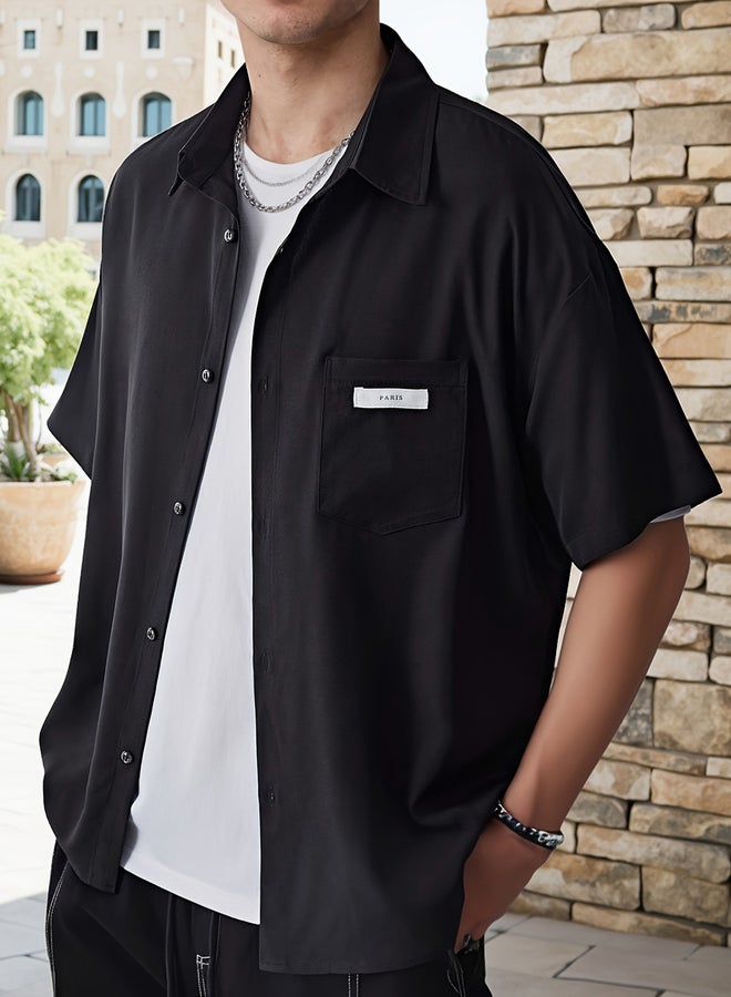 Take Two Men Solid Button Up Short Sleeve Shirt - Image 2