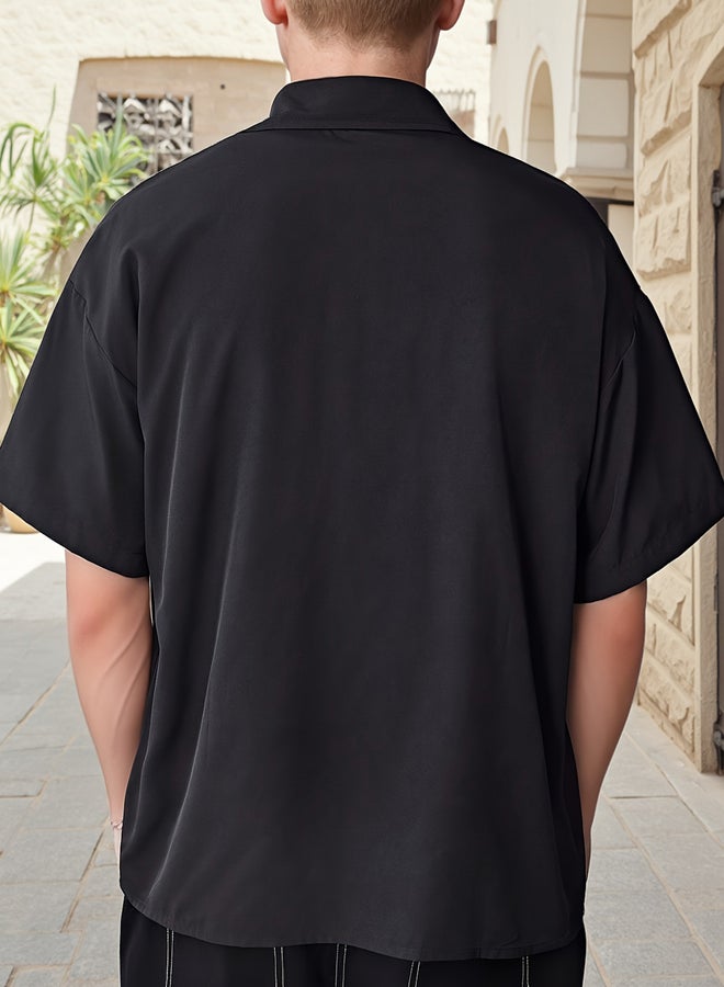 Take Two Men Solid Button Up Short Sleeve Shirt - Image 5