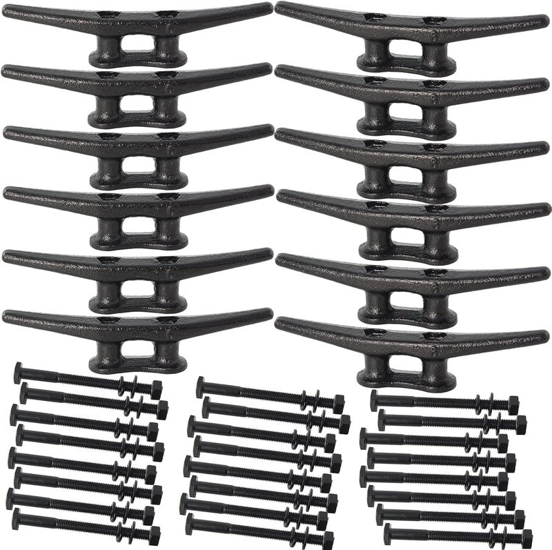VEITHI Dock Cleats 6/8/10 inch With Hardware,Electrophoretic Coated Black Boat Cleat Dock Boat Cleats,Rope Cleat Boat Dock Cleats Ideal for Boat Docks, Decks, Piers for Tying up Boats (2,4,6,8,12 Pack) - Image 1