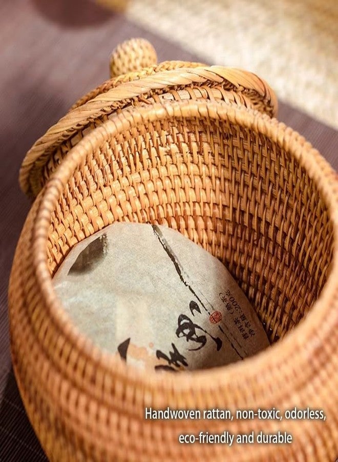 KODENG Basket Storage Rattan Woven Baskets with Lid Round Wicker Fruit Boxes Decorative Tray Lids Sundries Mini Snack Bread Organizer (12) - Image 5