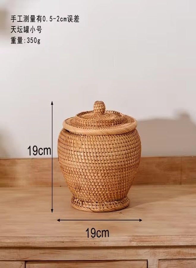 KODENG Basket Storage Rattan Woven Baskets with Lid Round Wicker Fruit Boxes Decorative Tray Lids Sundries Mini Snack Bread Organizer (12) - Image 2