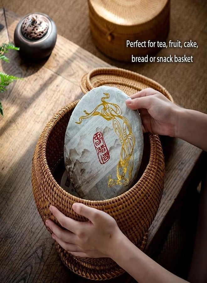 KODENG Basket Storage Rattan Woven Baskets with Lid Round Wicker Fruit Boxes Decorative Tray Lids Sundries Mini Snack Bread Organizer (12) - Image 3