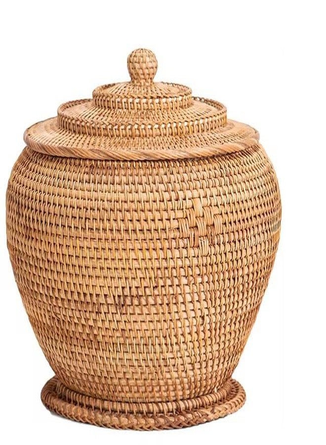 KODENG Basket Storage Rattan Woven Baskets with Lid Round Wicker Fruit Boxes Decorative Tray Lids Sundries Mini Snack Bread Organizer (12) - Image 1
