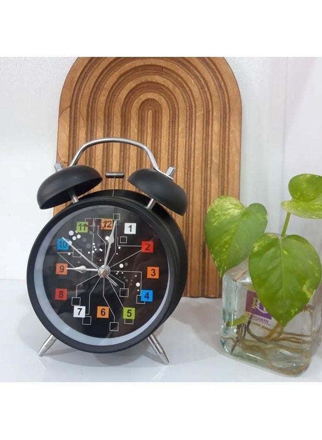 ساعة منبه معدنية باللونين الاسود - Image 2
