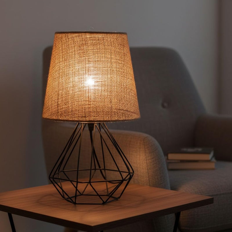 Modern Black Geometric Metal Base Lamp - Perfect Decorative Lighting for Office and Bedrooms - Shaboh Available in Multiple Colors (Khash)