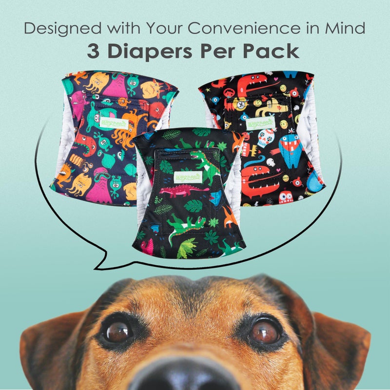 wegreeco Washable Male Dog Belly Band (Stylish Pattern)- Pack of 3 - Male Dog Belly Wrap, Dog Diapers Male (Childlike Creatures, Medium) - Image 2