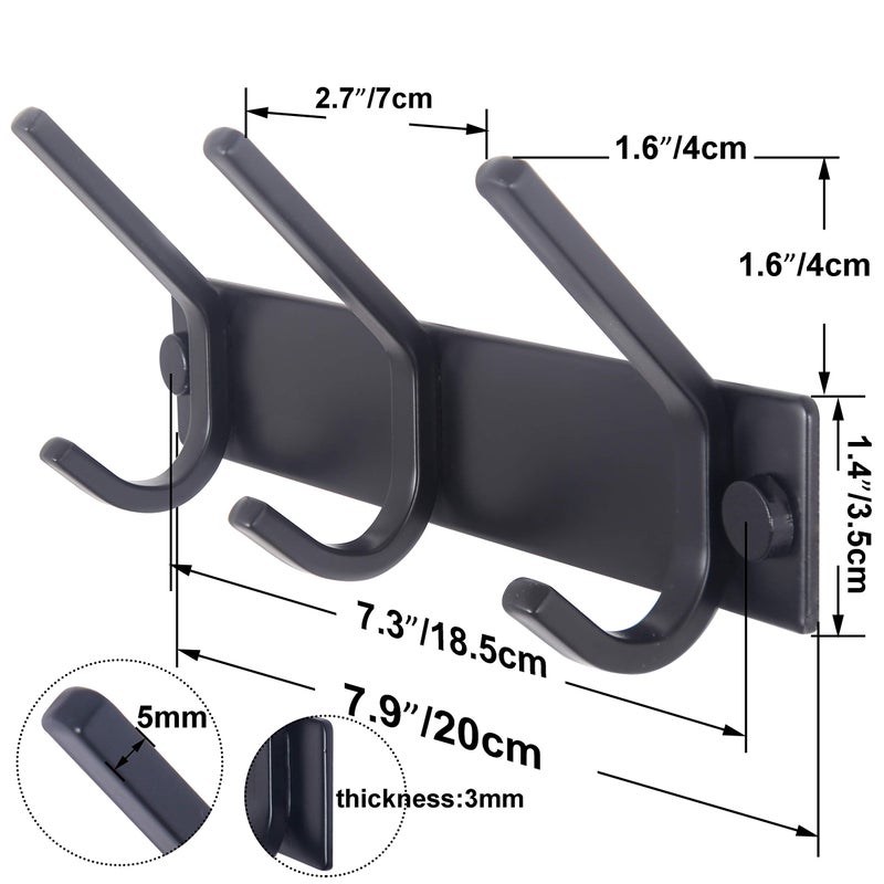 WEBI Coat Rack Wall Mounted,3 Coat Hooks for Hanging Coats,Heavy Duty Metal Hook Rack Hook Rail Coat Hanger Wall Coat Rack with Hooks for Clothes Entryway Jacket,Black - Image 2