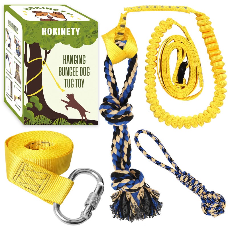 HOKINETY Dog Hanging Bungee Tug Toy Interactive Tether TugofWar for Pitbull Small to Large Dogs to Exercise and Fun Solo Play Durable Retractable Tugger Dog Rope Toy with 2 Chew Rope Toys - Image 2