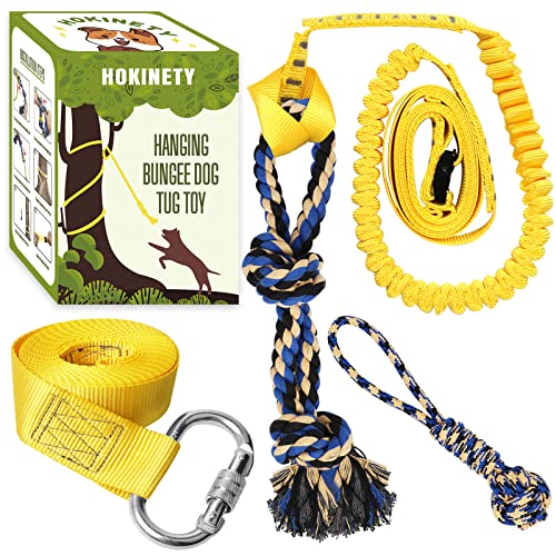 HOKINETY Dog Hanging Bungee Tug Toy Interactive Tether TugofWar for Pitbull Small to Large Dogs to Exercise and Fun Solo Play Durable Retractable Tugger Dog Rope Toy with 2 Chew Rope Toys - Image 1