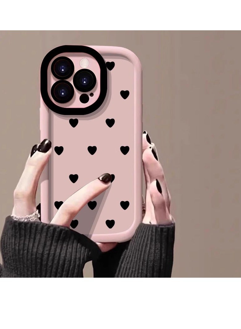 NIBEMINENT Full Screen Hearts Protective TPU Case Cover For iPhone 15, Pink