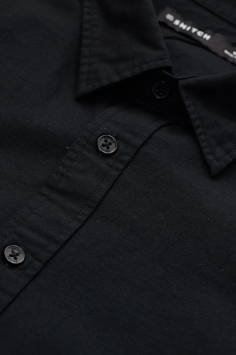 SNITCH Black Solid Long Sleeve Slim Fit Shirt