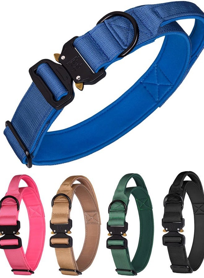 Aecllcea Tactical Dog Collar for Medium Large Dogs, Heavy Duty Dog Collars with Handle, Metal Buckle Dog Training Collar, Thick Dog Collar for Male, Large Dog Collar, Military Dog Collar. (L, Blue) - Image 1