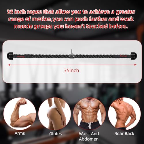 Diaomao Tricep Rope with Upgraded Rubber Handles,35 Inch Tricep Pull Down Rope for Cable Machine, Greater Range of Motion, Triceps Rope Cable Attachment for Gym, Home, Easy to Grip, Non-Slip - Image 5