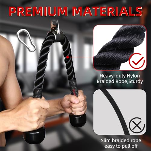 Diaomao Tricep Rope with Upgraded Rubber Handles,35 Inch Tricep Pull Down Rope for Cable Machine, Greater Range of Motion, Triceps Rope Cable Attachment for Gym, Home, Easy to Grip, Non-Slip - Image 2